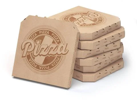 Pizza boxes stack isolated on white, Pizza boxes stack isolated on white, ... Foto stock