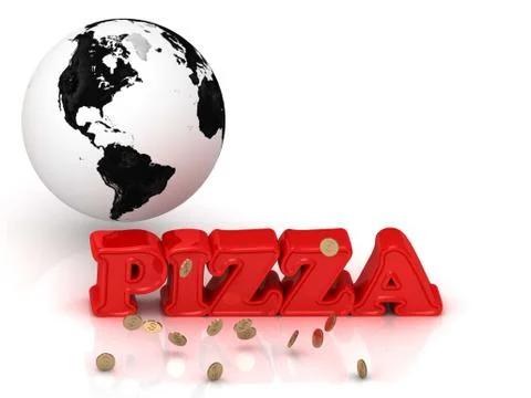PIZZA bright color letters, black and white Earth on a white background Stock Illustration