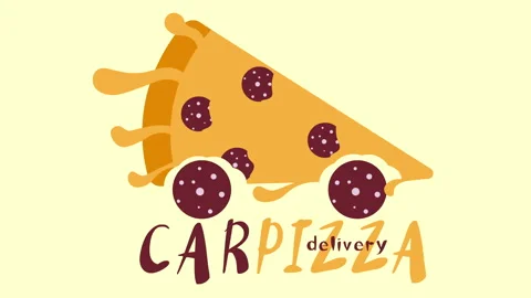 Pizza car dripping cheese original pizza delivery logo.animation Stock Footage 147369476