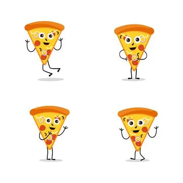 Pizza Cartoon Character, modern vector template set of mascot illustrations Stock Illustration