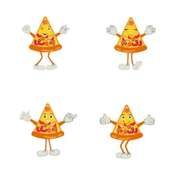 Pizza Cartoon Character, modern vector template set of mascot illustrations Stock Illustration
