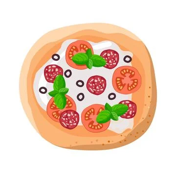 Pizza cartoon flat vector illustration. Traditional italian dish. Pastry food Stock Illustration