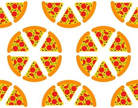 Pizza cartoon pattern seamless. Fast food background. vector texture Stock Illustration