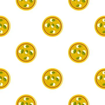 Pizza with cheese and basil pattern flat Ilustración de archivo