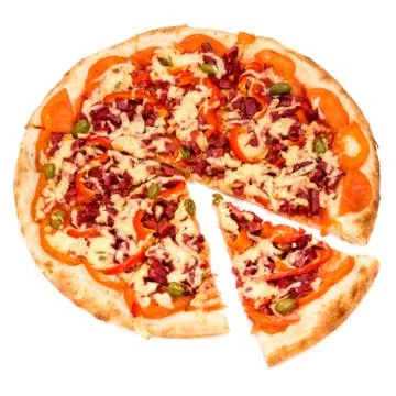 Pizza with cheese and ham isolated on white Stock Photos