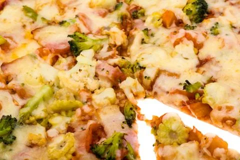 Pizza with cheese and ham Stock Photos