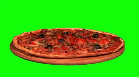 Pizza with cherry tomatoes, olives and sausage on wooden board Stock Footage 46472082