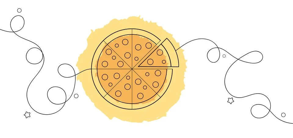 Pizza circle and slice flat vector illustration. Traditional italian food. Stock Illustration