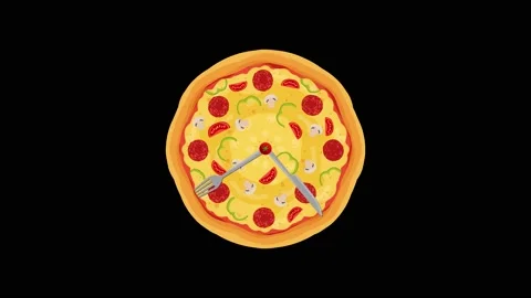 Pizza clock with fork and knife, alfa channel. 스톡 동영상 130860085