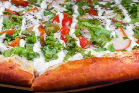 Pizza close up as background a macro Stock-Fotos