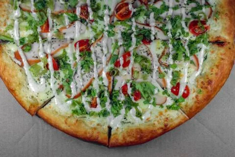 Pizza close up as background a macro Foto stock