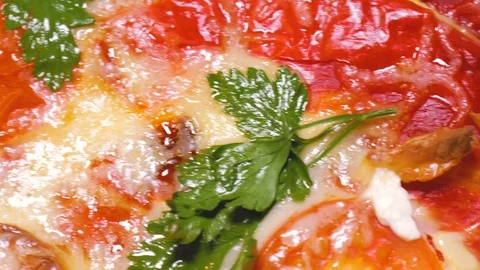 Pizza closeup pan 4k Stock Footage 72954409