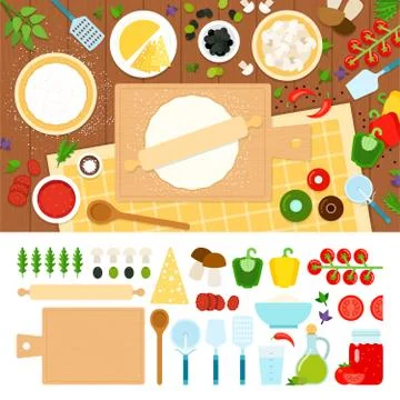 Pizza cocking with ingredients Stock Illustration