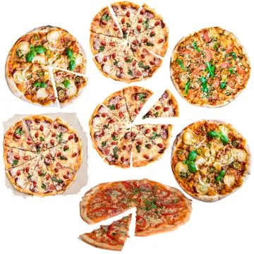 Pizza collection on white Photos