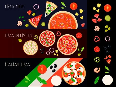 Pizza Constructor Banners Set Stock Illustration