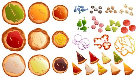Pizza constructor with dough base, sauces, topping Stock Illustration