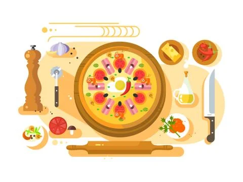Pizza cooking design flat Stock Illustration