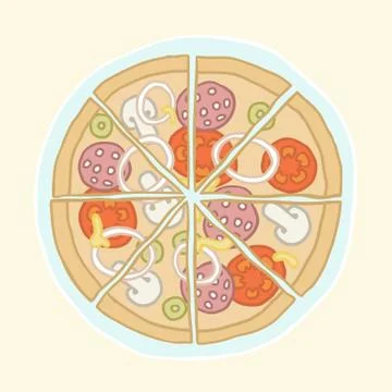 Pizza cut into slices. Stock Illustration