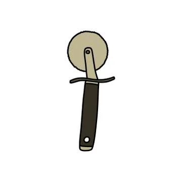 Pizza cutter doodle icon, vector color illustration Stock Illustration