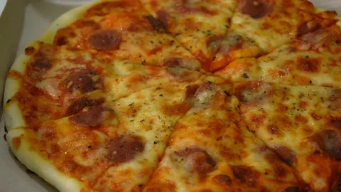 Pizza in a delivery box close-up. Stock Footage 147649178