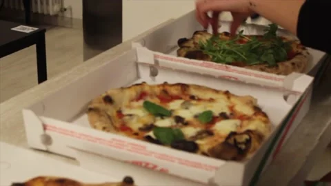 Pizza delivery boxes Stock Footage 234109987