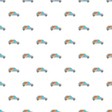 Pizza delivery car repeating pattern on white background Stock Illustration
