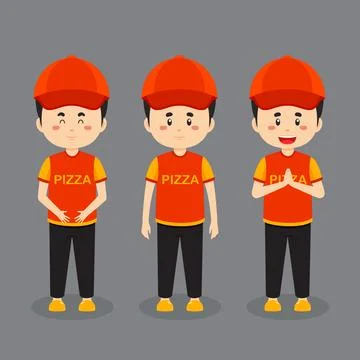Pizza Delivery Character with Various Expression Stock Illustration