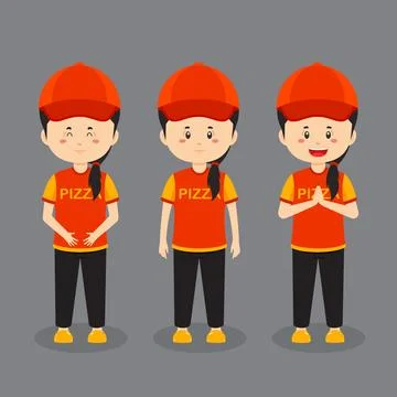 Pizza Delivery Character with Various Expression Stock Illustration