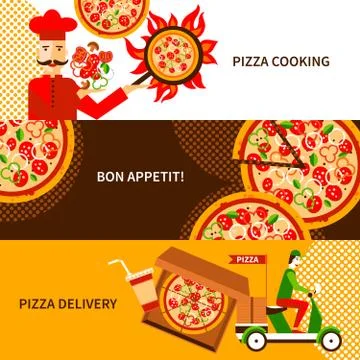 Pizza delivery flat horizontal banners set Illustration