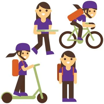 Pizza delivery flat vector illustration. Girl cartoon character. Stock Illustration
