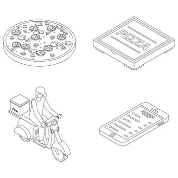 Pizza delivery icons set vector outline Illustrazione stock