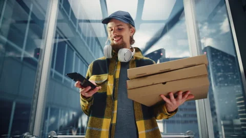 Pizza Delivery Man Riding Elevator Stock Footage 167834490