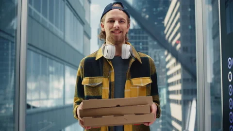 Pizza Delivery Man Riding Elevator Stock Footage 167835022