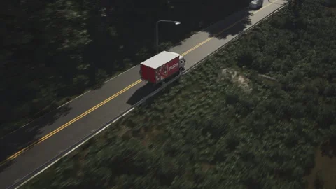 Pizza Delivery Van Drives On Forest Road To Transport Online Order To Customer Stock Footage 279657315