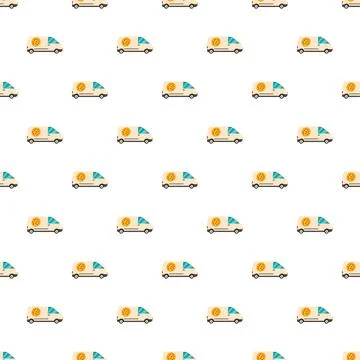 Pizza delivery vans endless repeating pattern background Illustrazione stock