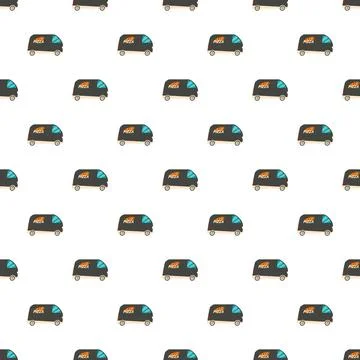 Pizza delivery vans repeating pattern background Stock Illustration