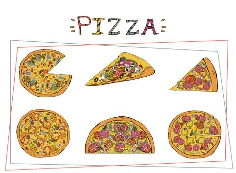 Pizza of different types set. Margherita and pepperoni Stock Illustration