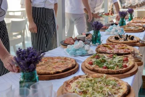 Pizza on the dining table Stock Photos