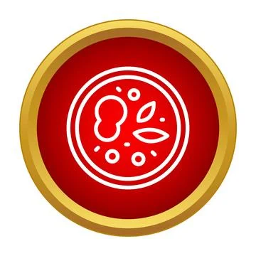 Pizza dish icon with red background and gold frame Stock Illustration
