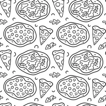 Pizza doodle pattern, linear hand drawn art good for wrapping paper, tasty Stock Illustration