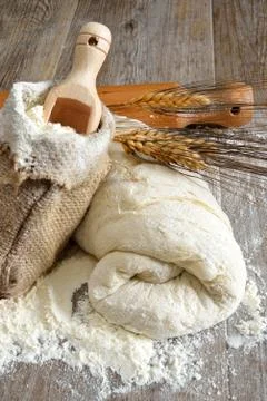 Pizza dough and bread Foto stock