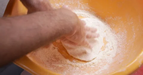 Pizza dough stretching, close up Stock Footage 230221563