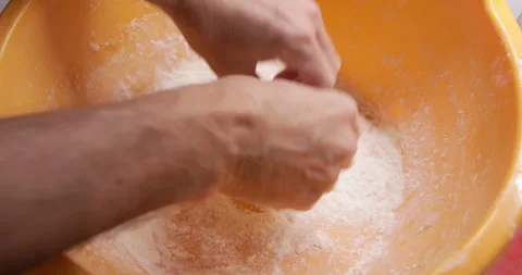 Pizza dough stretching, close up Stock Footage 230223083