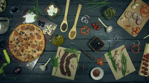 Pizza on ecological black background. Stock Footage 113852686
