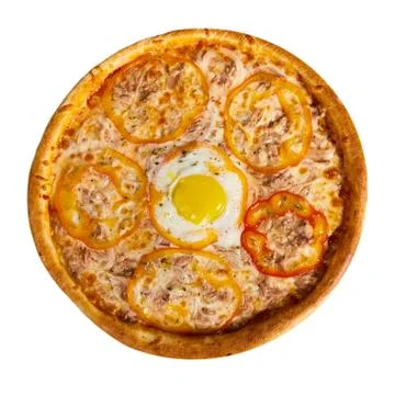 Pizza with egg on white background. isolate Stock Photos
