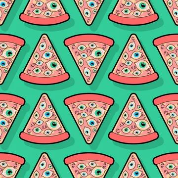 Pizza with eyes Pattern seamless. Vector Background Illustrazione stock