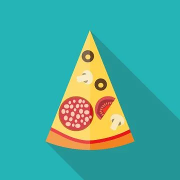 Pizza Flat Icon with Long Shadow, Vector Illustration Stock Illustration