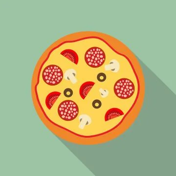 Pizza Flat Icon with Long Shadow, Vector Illustration 스톡 일러스트