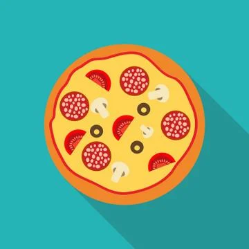 Pizza Flat Icon with Long Shadow, Vector Illustration 库存插图