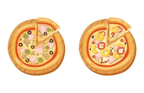 Pizza flat icons isolated vector illustration piece slice pizzeria food menu Stock Illustration